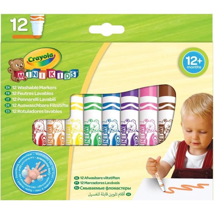 Crayola - Mini Kids, Feutres super-lavables, 12 unites, pointe arrondie de  securite, 12 mois, couleurs assorties, 8325 - Cdiscount Beaux-Arts et  Loisirs créatifs