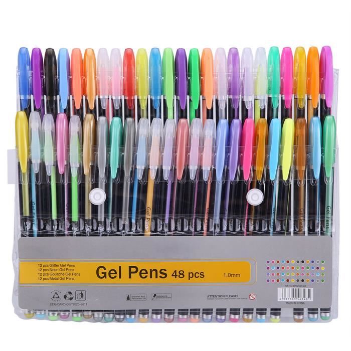 48 couleurs Gel Stylos Glitter Color Pen Gel Roller Stylos Colorés Dessin