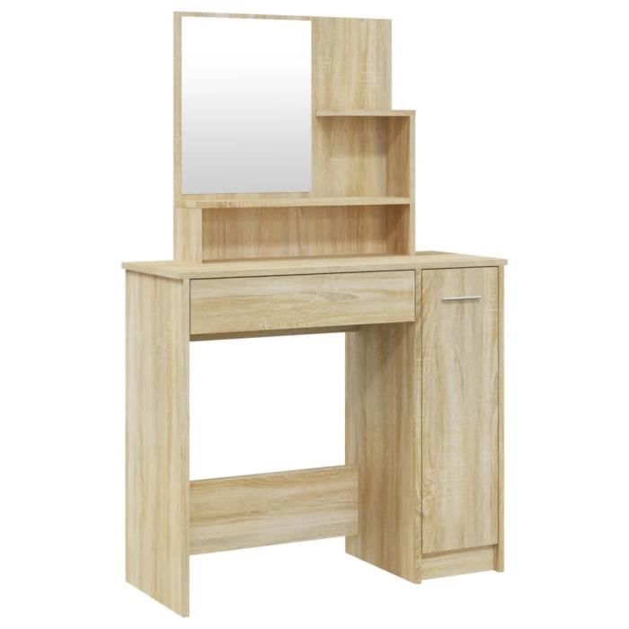 Coiffeuse - DILWE - Chêne sonoma - 865x35x136 cm - 1 tiroir - Miroir inclus