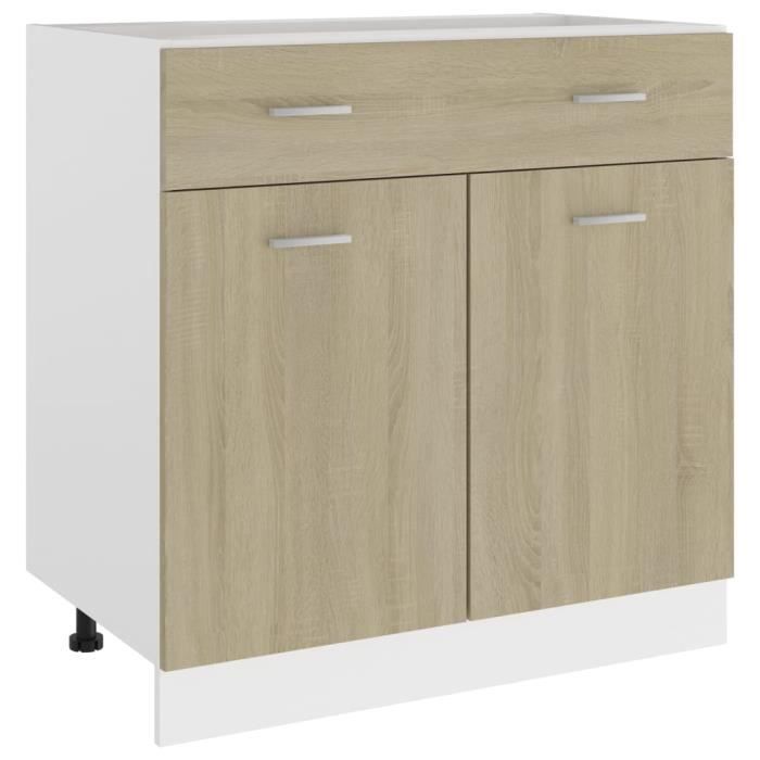 Meuble Bas De Cuisine 80cm Avec Tiroir - Armoire Lyon Gris Béton, Bois Aggloméré, 80x46x81.5cm