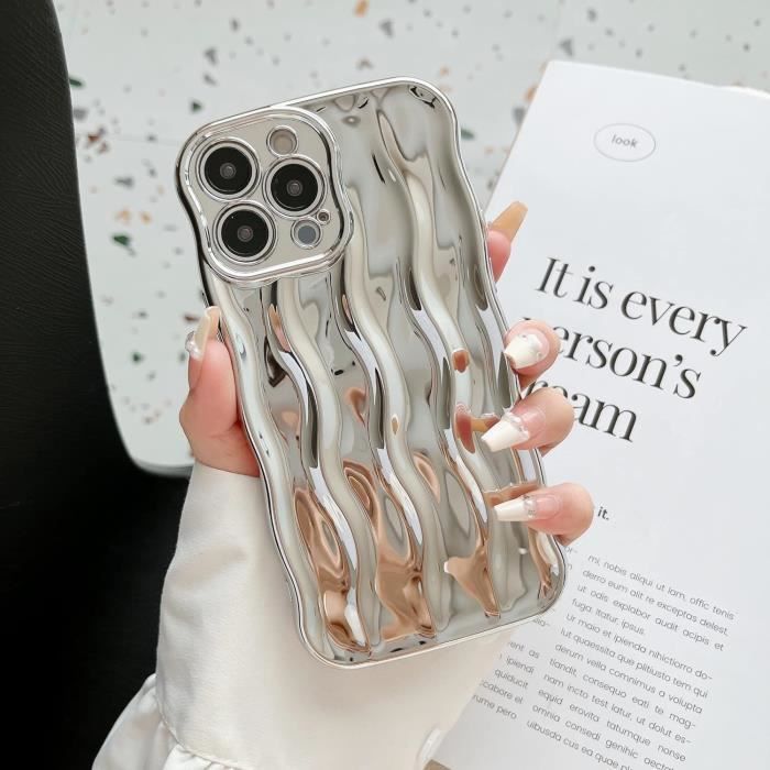 LAPOPNUT Coque Compatible Avec IPhone 16 Pro Max Femme Motif Cœur Coque De Protection En Silicone Antichoc [Cadre à Vagues Bouclées] Case Pour IPhone 16 Pro Max Rose