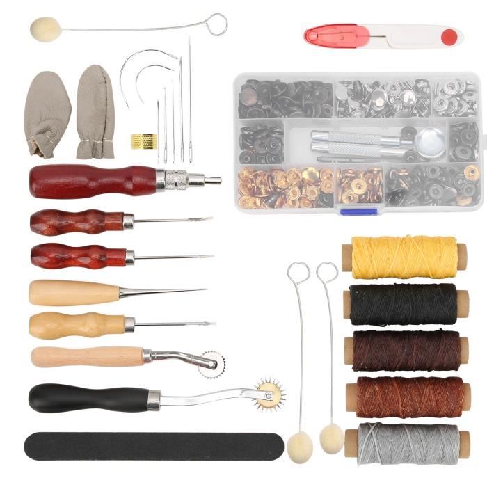 Set 7 En 1 Outils Rainurage Cuir QWORK - Groover Et Creaser Réglable - Manche Bois