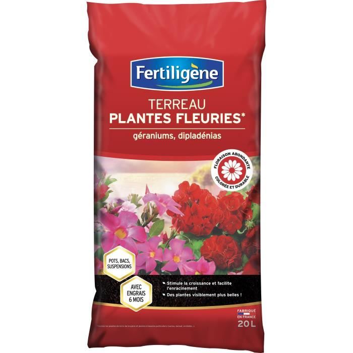 FERTILIGENE - Terreau plantes fleuries géraniums dipladénias  20l