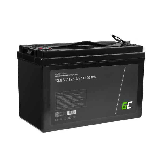 Green Cell® Batterie LiFePO4 125Ah 12.8V 1600Wh lithium fer phosphate pour panneaux solaires, camping-cars et bateaux