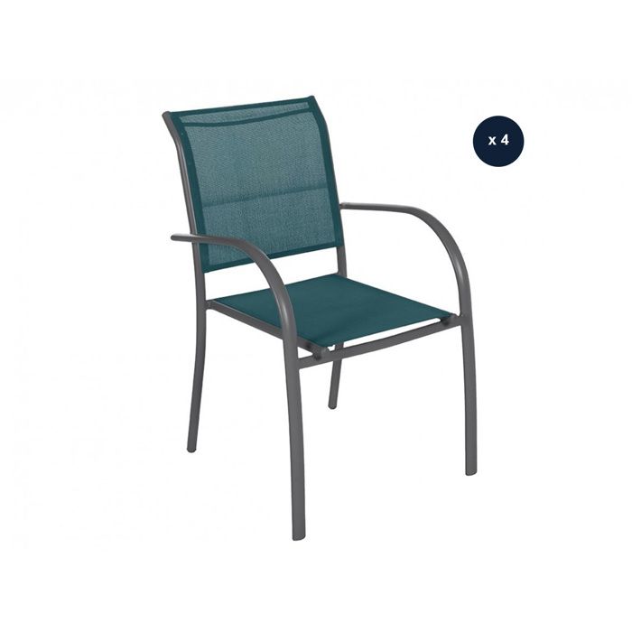 Lot de 4 fauteuils de jardin en texaline Piazza Bleu Canard / Graphite - Hespéride Lot de 4 fauteuils de jardin en texaline Piazza Bleu Canard / Graphite - Hespéride