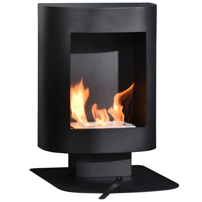 Cheminée bioéthanol sur pied - HOMCOM - brûleur 15 L contrôle flamme chauffage - acier - 465x53x65cm - noir