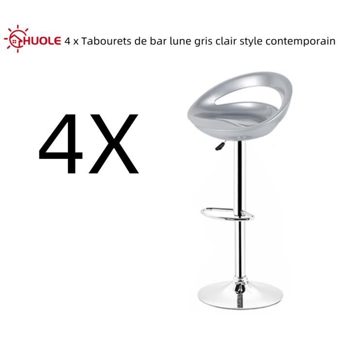 Lot De 4 Tabourets De Bar HUOLE - Pivotants 360°, Hauteur Réglable - Assise Confortable - Blanc/Noir