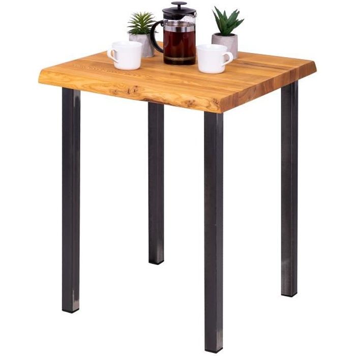lamo manufaktur table de bar - table haute industrielle - table haute en bois - 60x60x76 cm - acier brut - classic - rustique