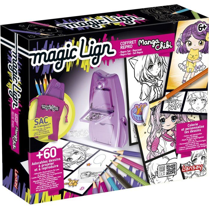 Loisir créatif LANSAY MAGIC LIGN jeu de coloriage PROJECTEUR POCKET MANGA CHIBI 80+ illustrations Dès