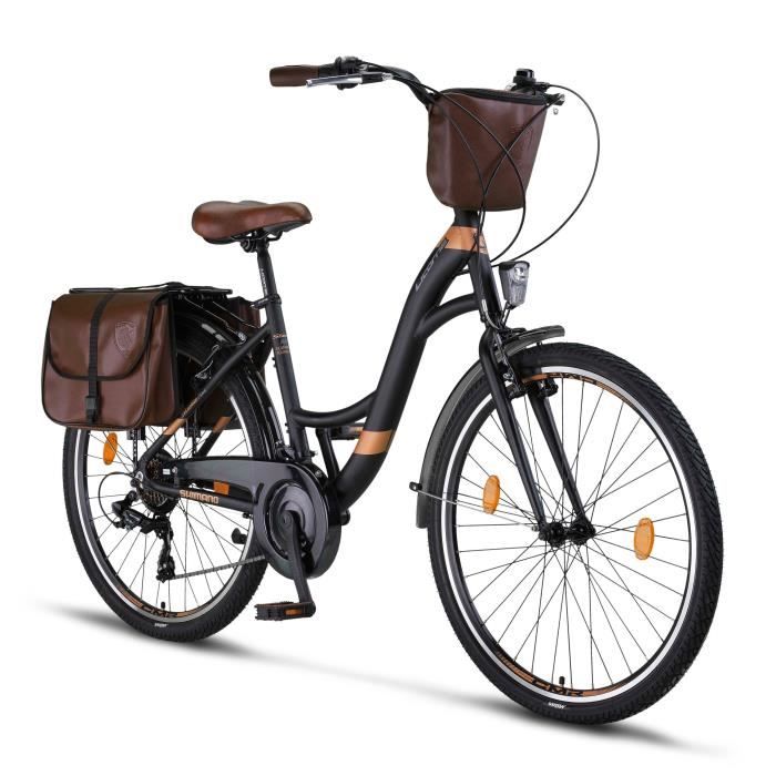 Un vélo de ville pour femme de 26-28 pouces avec cadre en aluminium [Noir, 26 pouces]