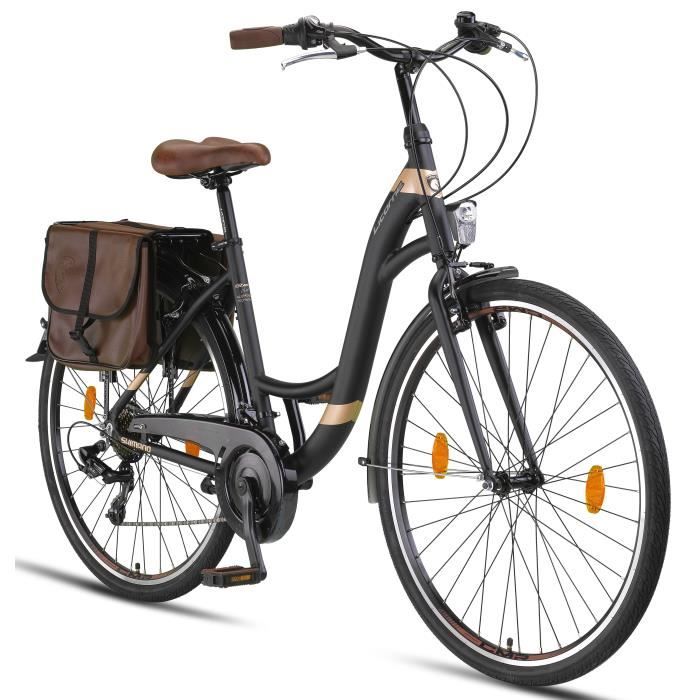 Un vélo de ville pour femme de 26-28 pouces avec cadre en aluminium [Noir, 26 pouces]