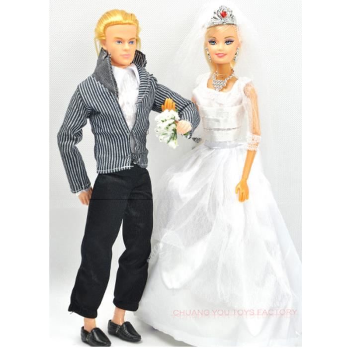 Barbie Poupee Princesse Aux Longs Cheveux Mariee En Robe De Mariage Ken Poupee Marie Jouet Pour Enfant Cadeau De Noel Achat Vente Poupee Cdiscount