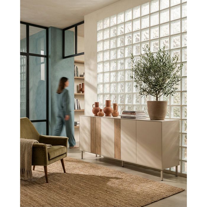 Buffet MARINA Coloris Crème & Chêne – 4 portes – 180 x 40 x 80 cm