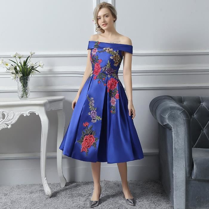 Robes De Soiree Longue Ceremonie Mariage Femme Epaules Denudees Appliques Floral Satin Bleu Roi Bleu Roi Achat Vente Robe Bientot Le Black Friday Cdiscount