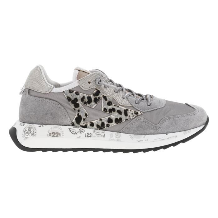 Baskets Femme - CETTI - Talon Plat - Cuir et Textile - Gris