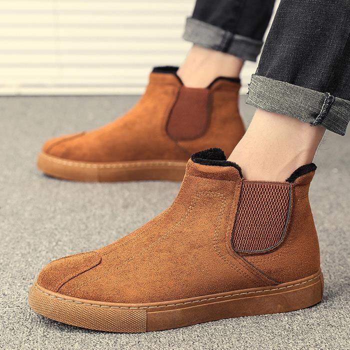 Bottes De Cheville Plates En Cuir Rétro À Bout Rond Pour