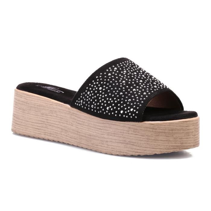 mules plateforme noir