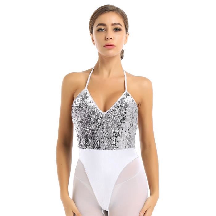 Femmes Sequin Body Col V sans Manches Plage Combinaisons
