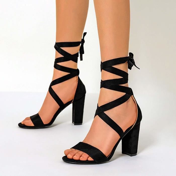 Sandales à Lacets Pour Femme - Talon Bloc 4cm - Bleu - Respirant Et Décontracté