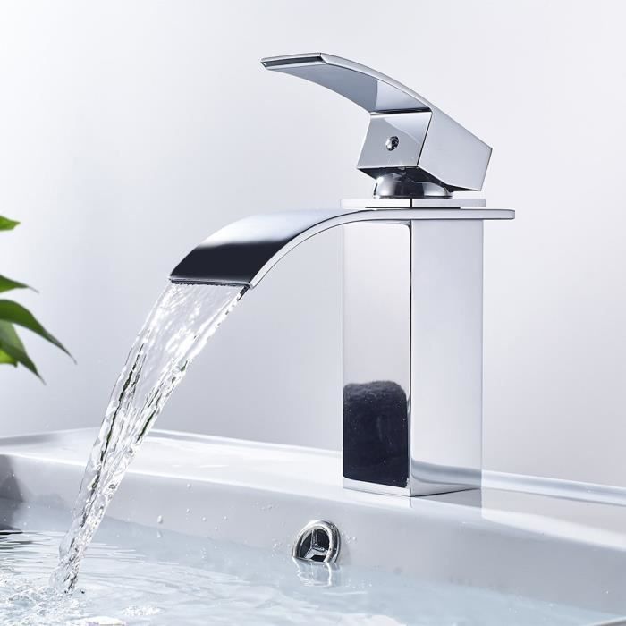 Mitigeur Lavabo Noir Style Moderne MEHOOM Robinet Lavabo Cascade Robinet Salle de Bain avec Eau Froide /& Chaude Disponible