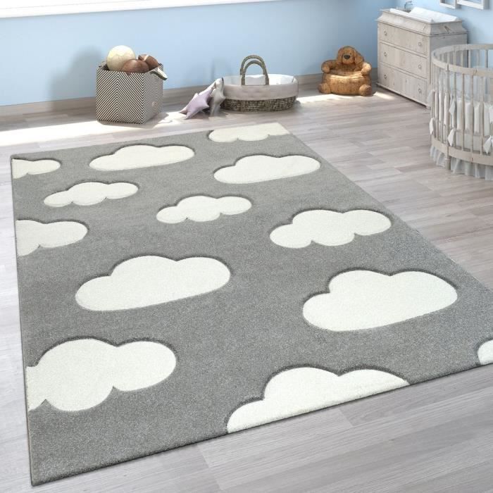 Tapis Chambre Enfant Adorable Couleurs Pastel Motif Nuages Poils Ras En Gris Blanc 160x230 Cm Achat Vente Tapis Cdiscount