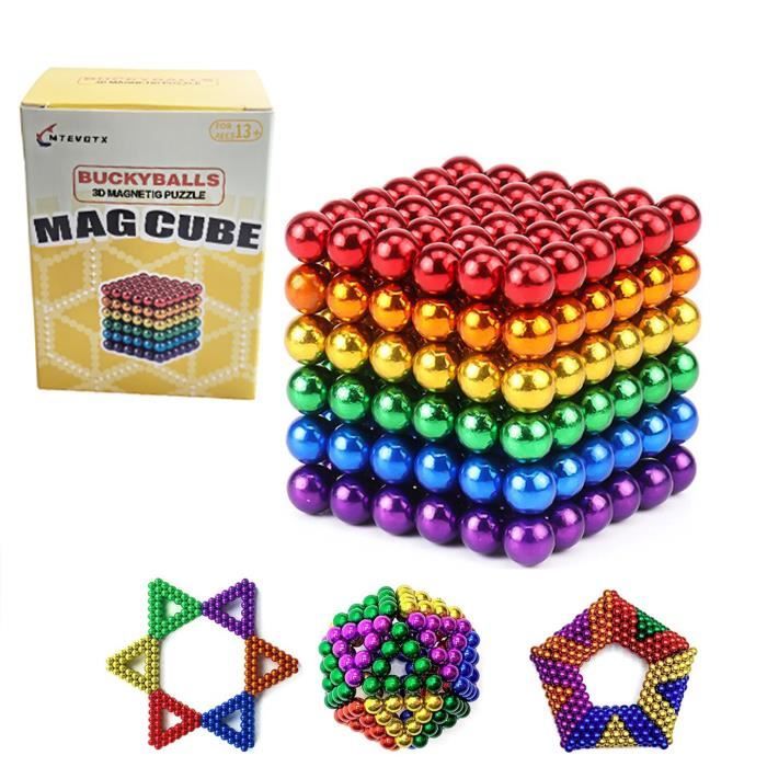 MTEVOTX Cube Magnétique Magique 5mm - 216 Billes en 6 Couleurs Vives - Jouet Buckyballs Magnétiques