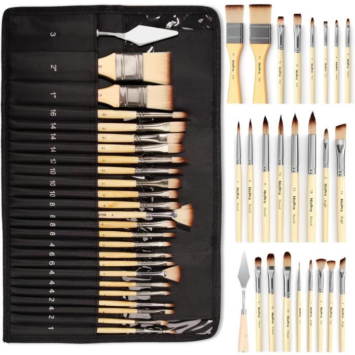 Set De Pinceaux Pour Peinture Fine - Avec 15 Pinceaux De Détail Professionnels Et Un