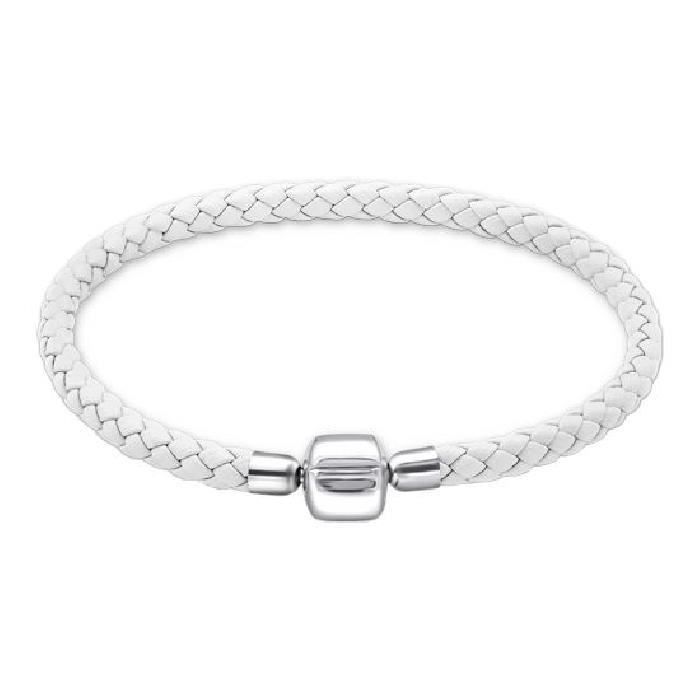 Bracelet Charms 19 cm Cuir Blanc Fermoir Poussoir Argent 925 ... Bracelet Charms 19 cm Cuir Blanc Fermoir Poussoir Argent 925 ...