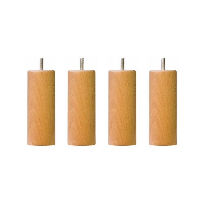4 pieds cylindriques bois naturel 15 cm