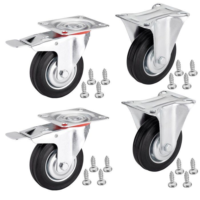 SOTECH 4 pièces Roulettes de transport Ø 100 mm 2x roulettes fixes 2x roulettes pivotantes avec frein Hauteur 127 mm Charge 360 Kg SOTECH 4 pièces Roulettes de transport Ø 100 mm 2x roulettes fixes 2x roulettes pivotantes avec frein Hauteur 127 mm Charge 360 Kg