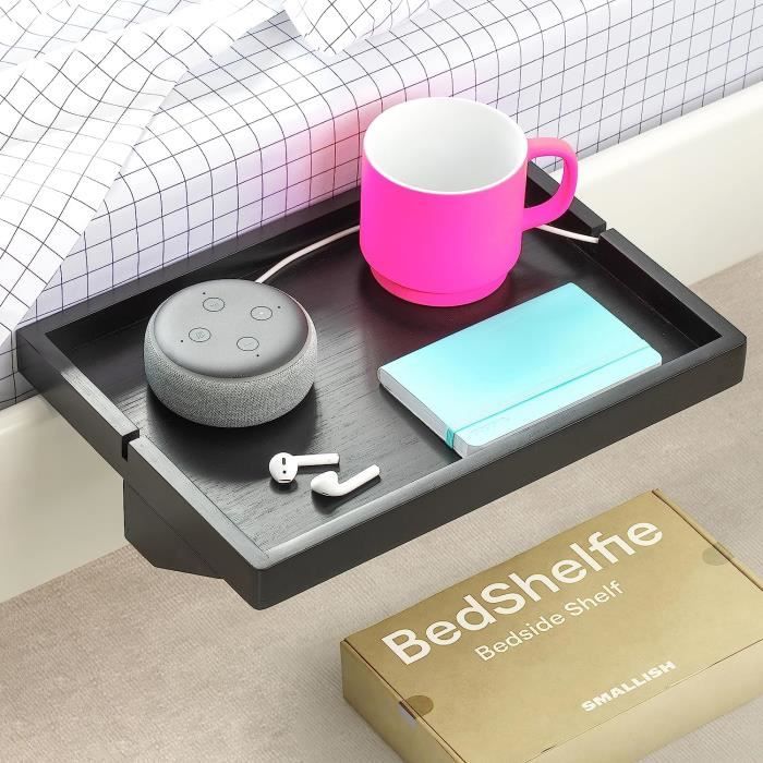 BedShelfie – Étui De Chevet à Clipser Pour Lit Superposé & Mezzanine – Plateau Rangement Bambou Pour Téléphone, Livre, Verre