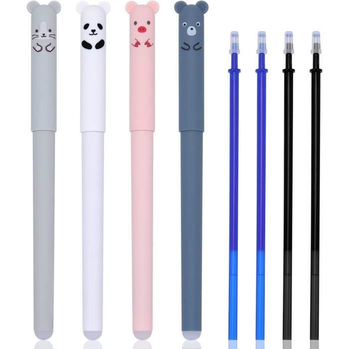 Lot 4 Stylos Gel Effaçables 0.5mm + 10 Recharges - Design Animaux Mignons, Pour Enfants Et école - 8