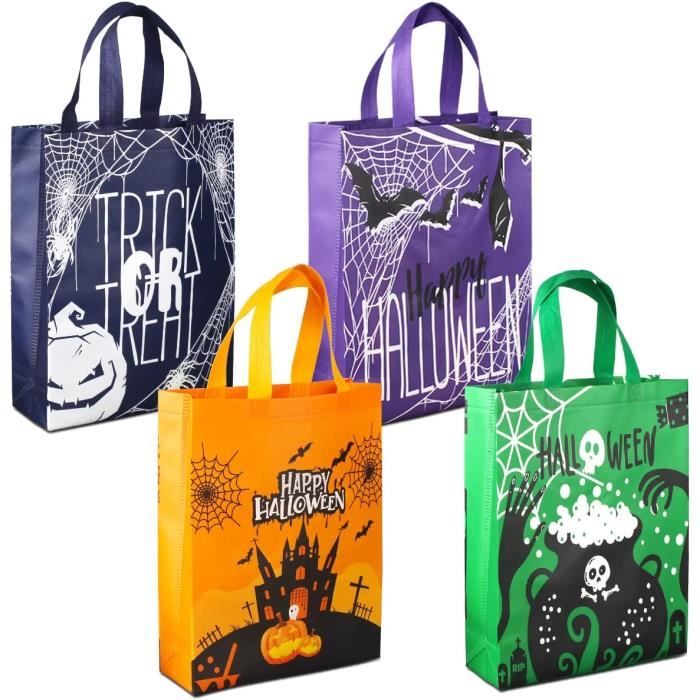 MOSTFUN 4 Pcs Sacs Halloween Trick Or Treat Avec Poignées, Bonbon Et Cadeaux En Tissu Non Tissé Pour Emballage, 23×22×11cm