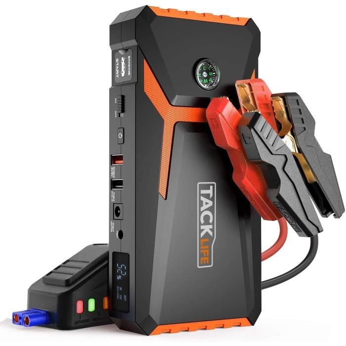 Démarreur de Batterie de Voiture Orange 12V TACKLIFE, Booster de Démarrage Portable 18000mAh avec écran LCD - T8