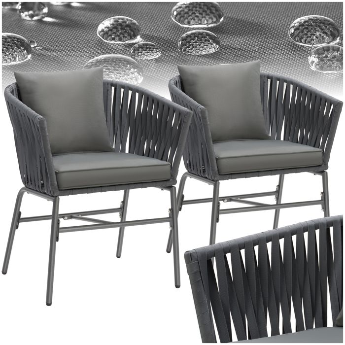 Fauteuils de jardin - TECTAKE - Ensemble de 2 chaises VALEIRAS effet corde tressée avec housses amovibles 60 x 61 x 77 cm - Gris