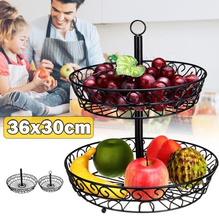 Corbeille à Fruits En Fil Métallique Cabilock - Design élégant Avec Dessus En Bois - Pour Cuisine Ou Décoration
