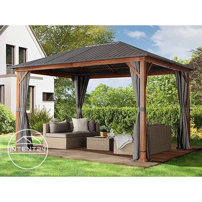 Tonnelle de jardin TOOLPORT Forest Superior 3x4m - Gris - Imitation chêne -  Autoportante - Cdiscount Jardin