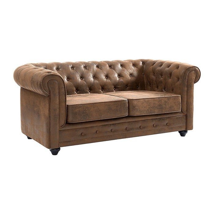 Canapé 2 places CHESTERFIELD en microfibre aspect cuir vieilli Canapé 2 places CHESTERFIELD en microfibre aspect cuir vieilli