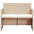 Canapé de jardin à 2 places avec coussins - Lit de jardin-Mobilier d'extérieur Salon de Jardin- 100 x 56 x 85 cm - Beige Résine tres-1