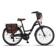 Un vélo de ville pour femme de 26-28 pouces avec cadre en aluminium [Noir, 26 pouces]-1