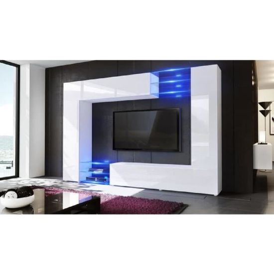 Meuble Tv Murale Blanc 260 Cm Avec Led Achat Vente Meuble Tv Mural Meuble Tv Murale Blanc 260 Cdiscount