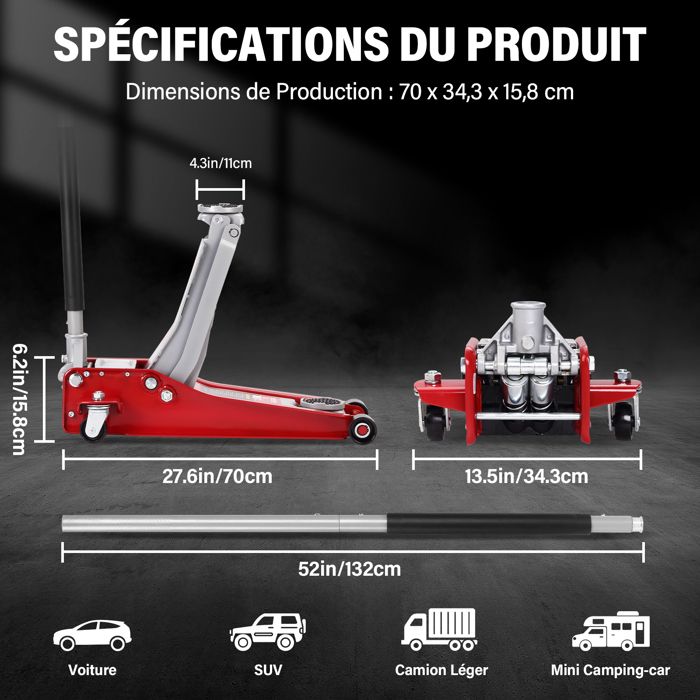Cric Hydraulique 3T,TEENO Cric Voiture,Hauteur de Levage 75-500 mm ...