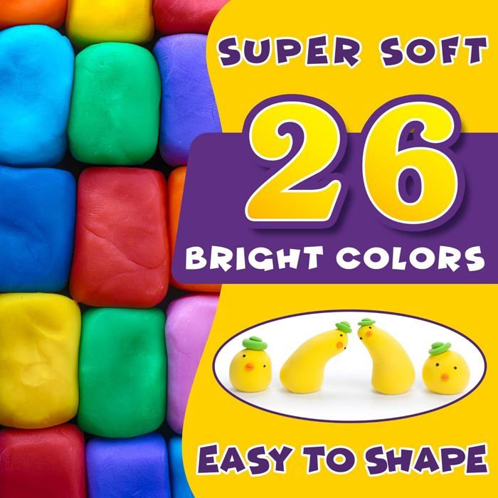 SUNCLAY – Pâte à Modeler Autodurcissante 26 Couleurs, 80 Pages De Tutoriels, 9 Outils, Accessoires, Dès 3 Ans