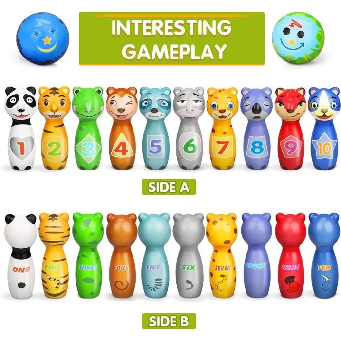 YIMORE Jeu De Quilles Bowling Enfant – 10 Quilles + 2 Balles Mousse + Sac Rangement – Jouet Intérieur Extérieur Dès 3 Ans Garçons Filles