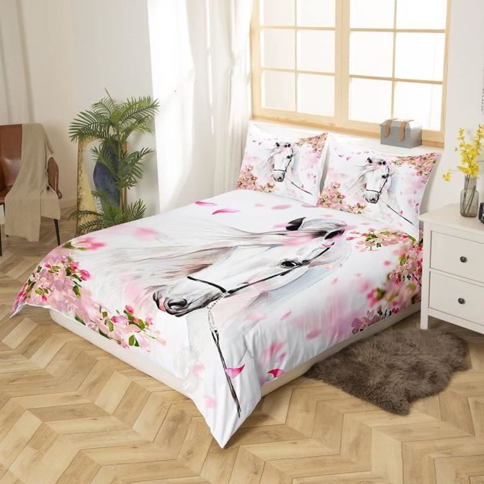 Homewish Housse de Couette Cheval de Galop 140x200 cm, Parure de Lit Western Cowboy, Ensemble de Literie de Fleurs de Cerisier pour Enfants, Housse Couette Animaux de La Ferme, Rose Blanc Homewish Housse de Couette Cheval de Galop 140x200 cm, Parure de Lit Western Cowboy, Ensemble de Literie de Fleurs de Cerisier pour Enfants, Housse Couette Animaux de La Ferme, Rose Blanc