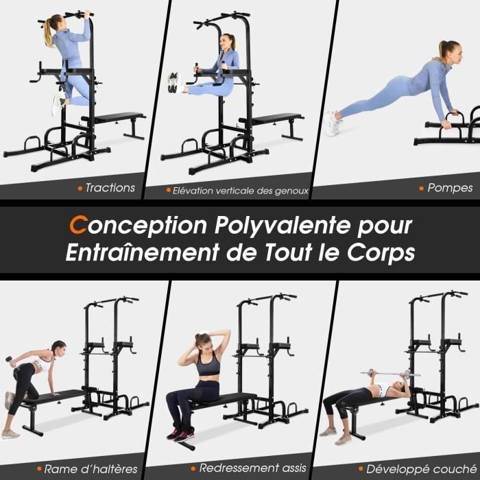 Tour De Musculation PASYOU Power Tower - Barre De Traction, Dips, Pompe - 300kg Charge - Ajustable