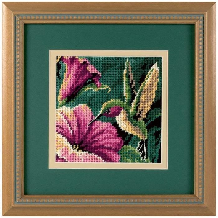 Dimensions Kit Canevas Zinnias – Kit Broderie Point De Croix 13x13 Cm, 14 Mailles