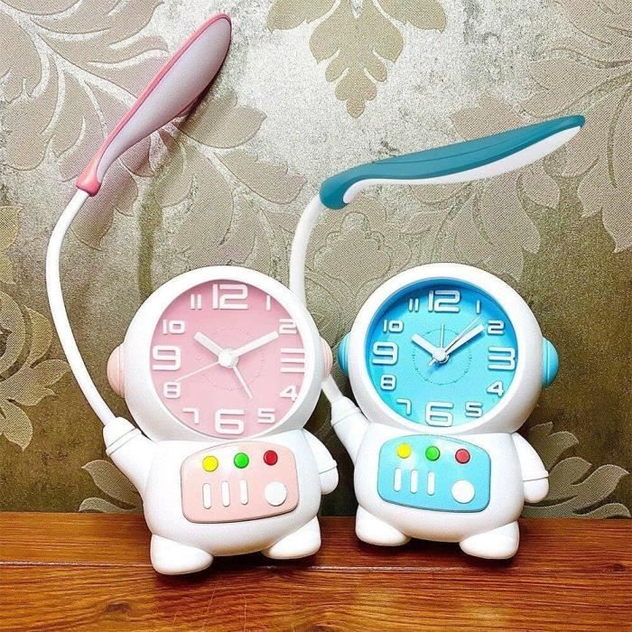 Lampe De Bureau Wanjiaone Avec Horloge/Réveil | Veilleuse RGB, Porte-Stylos, USB, Dimmable - Rose