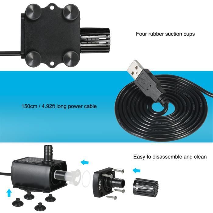 Fdit Pompe à Eau Submersible Brushless 6V USB Solaire - Mini Fontaine Aquarium
