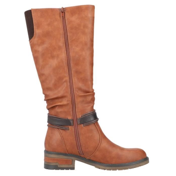 Bottes d hiver pour femme RIEKER Marron Talon 4cm Tige haute Doublure chaude en polaire Marron Cdiscount Chaussures
